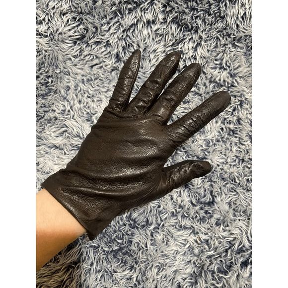 CHRISTIAN DIOR VIntage Chevrosu Dark Brown Butter Soft Leather Gloves Size 7.5 - Picture 10 of 11